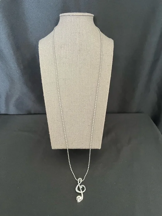 Silver Music Treble Clef Skull Pendant Necklace - Picture 2 of 6